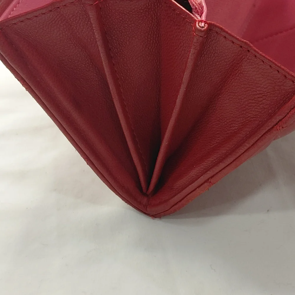 CHANEL Red Pink Quilted Matelasse Lambskin Long Wallet